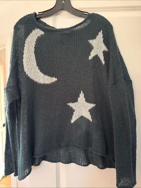 Wooden Ships Charcoal Knit Sweater with White Moon & Stars